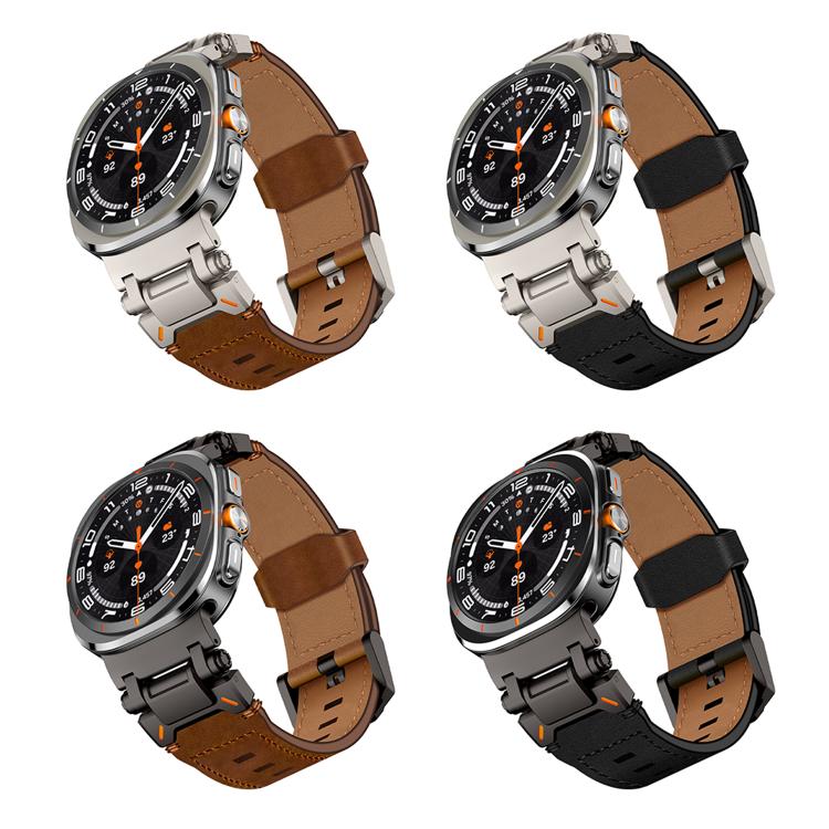 Explorer Stainless Steel Head Leather Watch Band