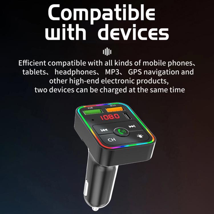 PDF2 With Ambient Light Fast Charger FM Transmitter Bluetooth Hands Free Call MP3 Player, PDF2