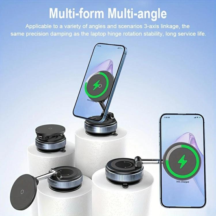 X68W 15W Wireless Charging Vacuum Suction Cup Foldable Car Dashboard Magnetic Phone Holder, X68W