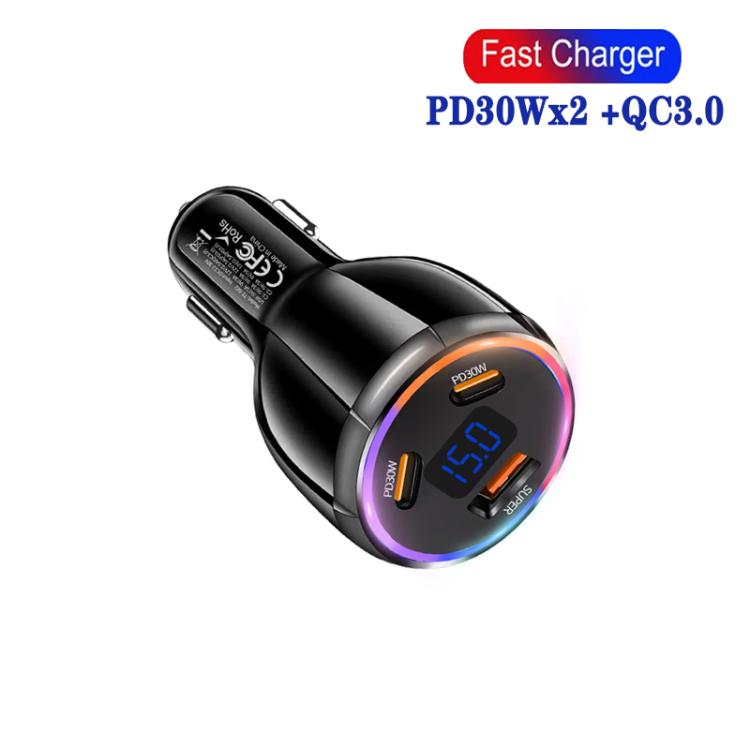 TE-S02 Display Screen PD30W x 2 and QC 30W Car Charger for Mobile Phones / Tablets, TE-S02