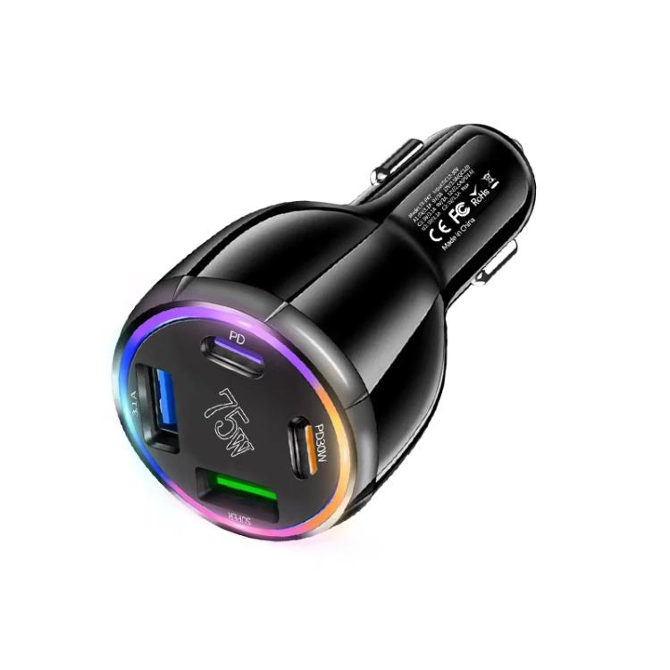 75W USB-C x 2 and USB x 2 Multi Port Car Charger, TE-P47