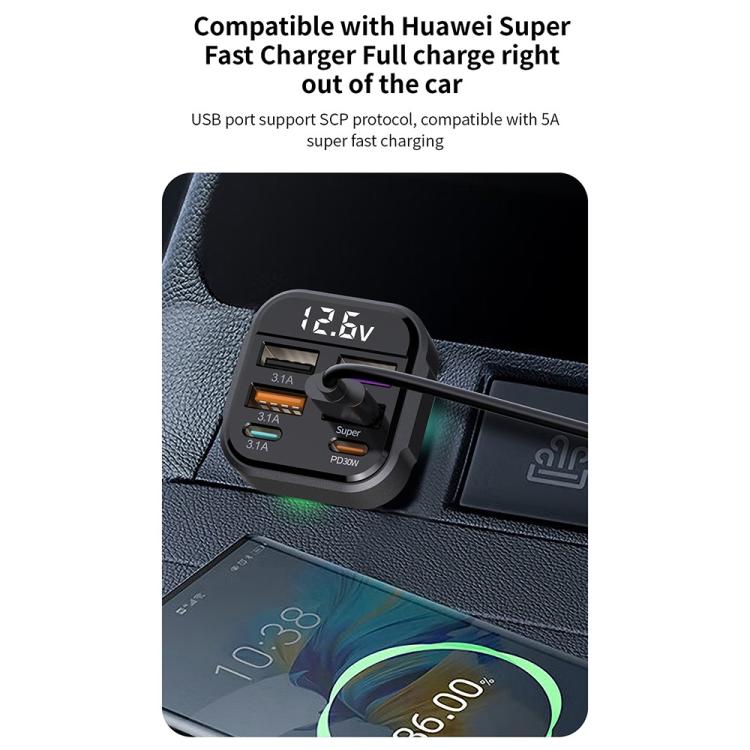 K35 USB Ports Car 3.1A QC3.0 Fast Charging Adapter Cigarette Lighter Charger, K35