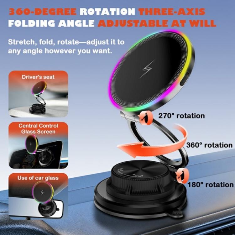 K8 RGB Light 15W Wireless Car Charger 3-Fold Rotatable Magnetic Phone Holder, K8