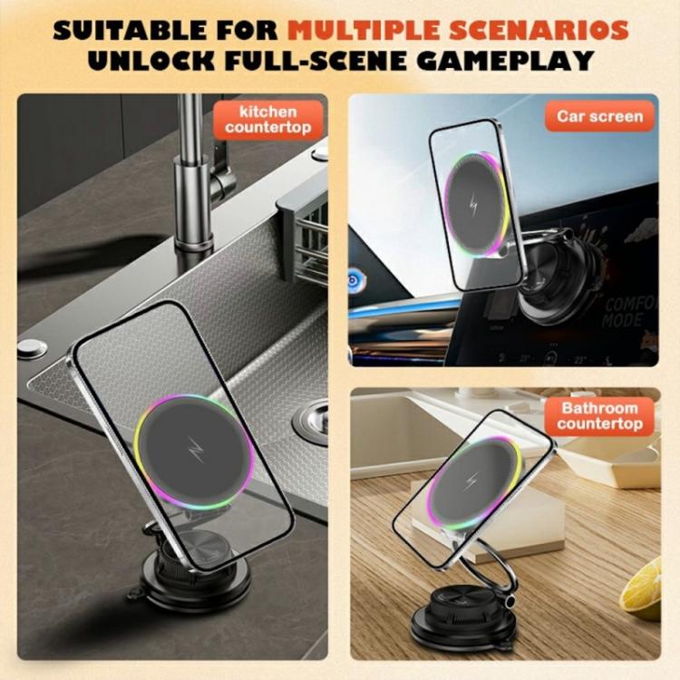 K8 RGB Light 15W Wireless Car Charger 3-Fold Rotatable Magnetic Phone Holder, K8