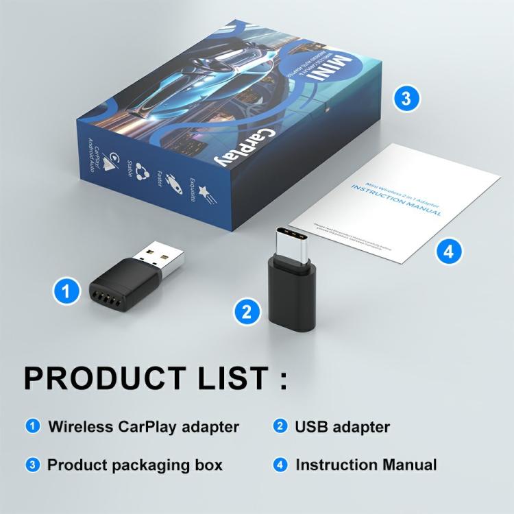 CP022 CarPlay / Android Auto Converter Wired to Wireless Car Dongle Plug Play USB Adapter, CP022
