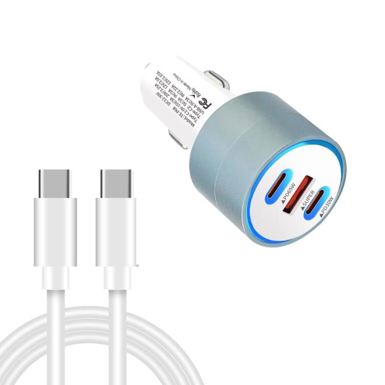 TE-P68 125W PD 65W Type-C x 2 + USB Notebook Car Charger with Type-C to Type-C Data Cable, TE-P68 125W with Type-C Cable