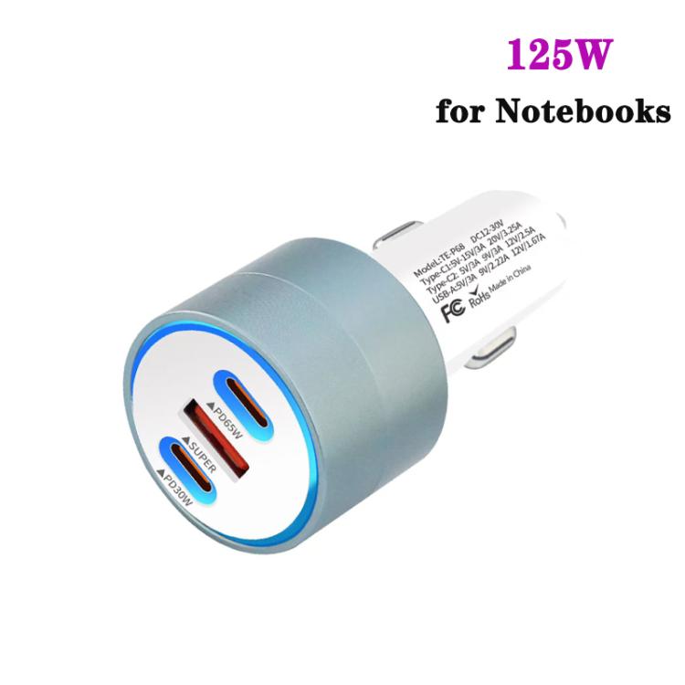 TE-P68 125W PD 65W Type-C x 2 + USB Notebook Car Charger with Type-C to Type-C Data Cable, TE-P68 125W with Type-C Cable