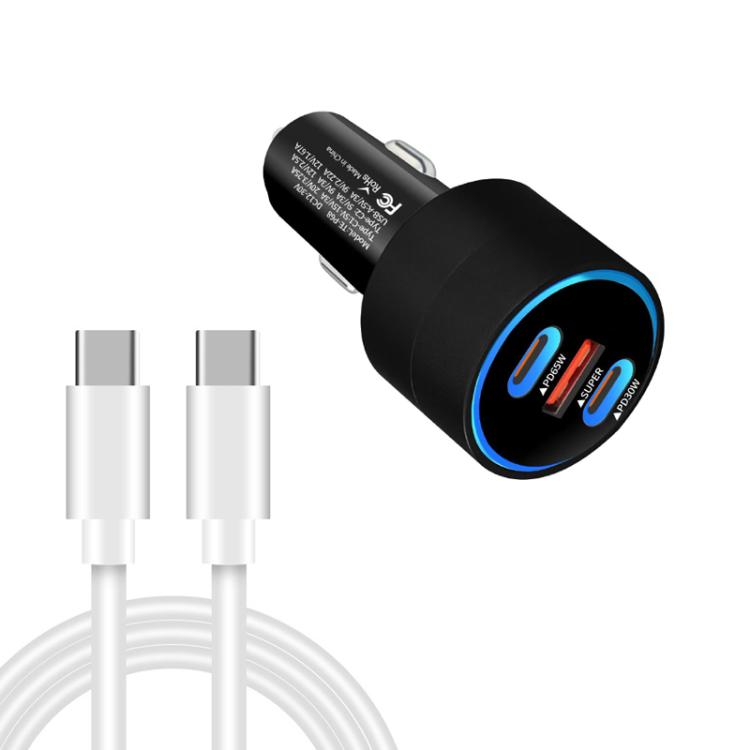 TE-P68 125W PD 65W Type-C x 2 + USB Notebook Car Charger with Type-C to Type-C Data Cable, TE-P68 125W with Type-C Cable