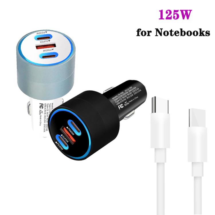 TE-P68 125W PD 65W Type-C x 2 + USB Notebook Car Charger with Type-C to Type-C Data Cable, TE-P68 125W with Type-C Cable