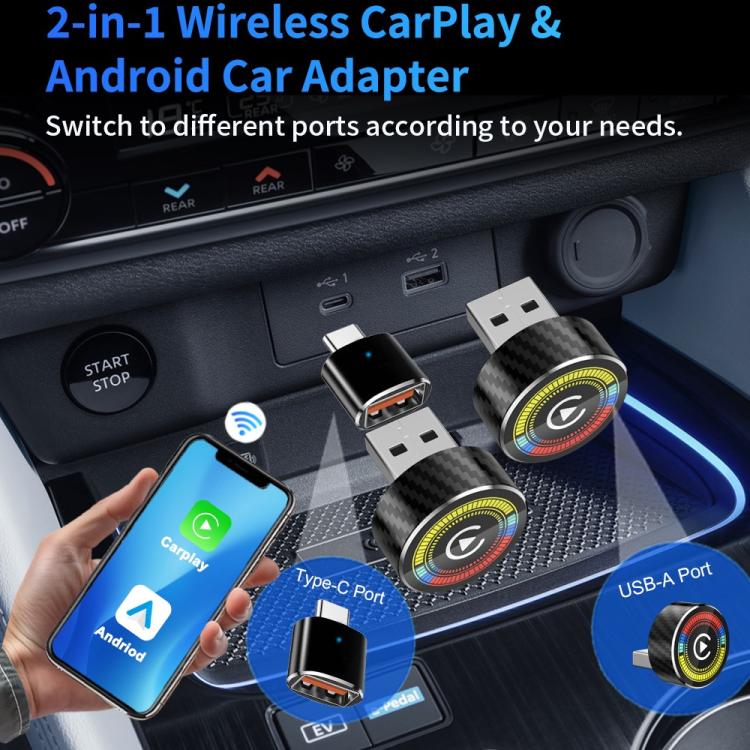 M47 2 in 1 AI Box CarPlay / Android Auto Wired to Wireless Converter Car Wireless Adapter, M47