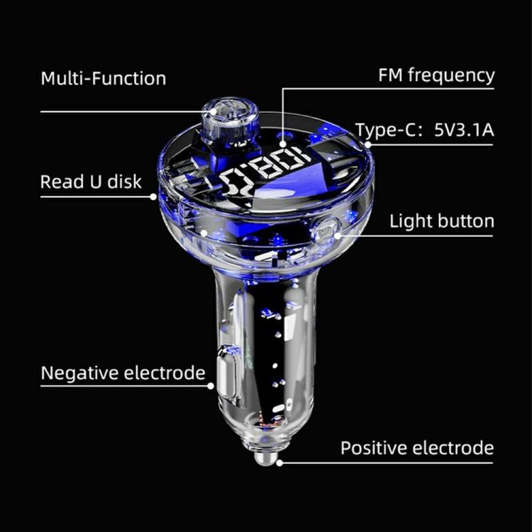 C10 USB / Type-C Multifunctional Car MP3 Player BT Hands-Free FM Transmitter Car Charger, C10