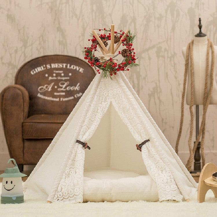 Removable and Washable Canvas Fabric Pet Nest Pet Tent, 40x40x50 cm Spiked Lace (without Pad), 50x50x60 cm Spiked Lace (without Pad), 60x60x70cm Spiked Lace (without Pad), 40x40x50 cm Spiked Lace (with Pad), 50x50x60 cm Spiked Lace (with Pad)          ...