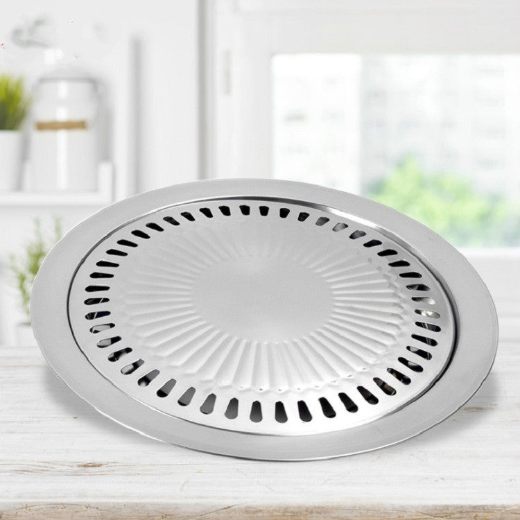Portable Round Multifunctional Stainless Steel Outdoor Barbecue Tray, 30 × 30 × 2.8 cm