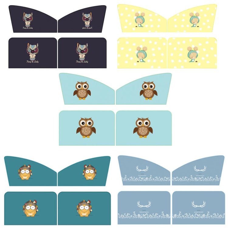 4 PCS / Set Car Window Magnet Sunshade Curtain Heat Insulation Sun Block, 4 PCS / Set (Blue Owl), 4 PCS / Set (Antlers), 4 PCS / Set (Hedgehog), 4 PCS / Set (Kangaroo), 4 PCS / Set (Catman)