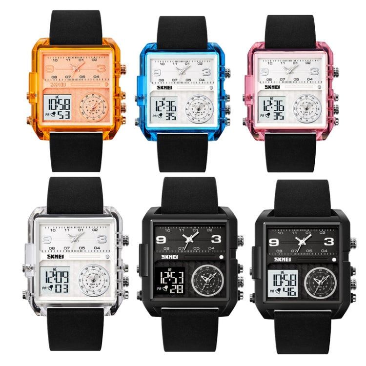 SKMEI 2021 Square Large Dial Triple Movement Men Sports Watch, 2021 Transparent Pink, 2021 Transparent White, 2021 Black Black Machine, 2021 Black White Machine, 2021 Amber, 2021 Transparent Blue