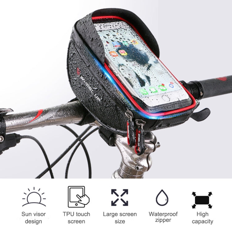 WHEEL UP Anti-splashing Touch Screen Bicycle Mobile Phone Bag Mountain Bike Front Beam Bag Riding Handlebar Bag, Black and Red