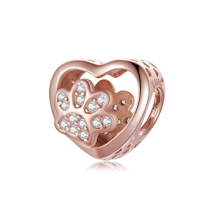 S925 Sterling Silver Heart Shaped Pet Paw Print Beads DIY Bracelet Beaded Accessories, Pet Paw Print(Rose Gold)
