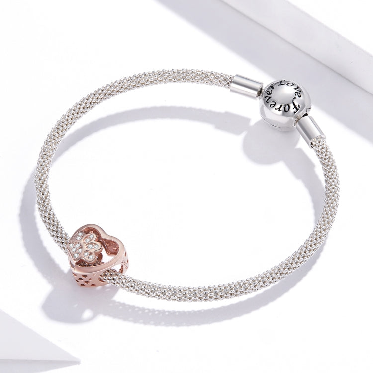 S925 Sterling Silver Heart Shaped Pet Paw Print Beads DIY Bracelet Beaded Accessories, Pet Paw Print(Rose Gold)