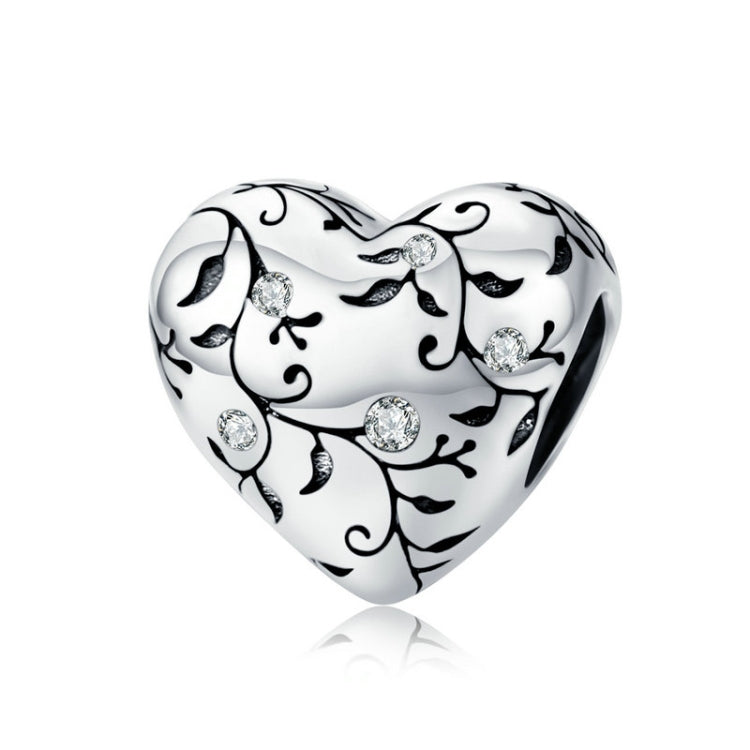 S925 Sterling Silver Heart-shaped Retro Pattern Loose Beads DIY Bracelet Jewelry Accessories, SCC1323