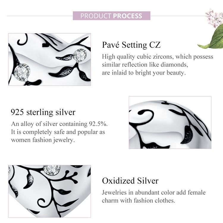S925 Sterling Silver Heart-shaped Retro Pattern Loose Beads DIY Bracelet Jewelry Accessories, SCC1323