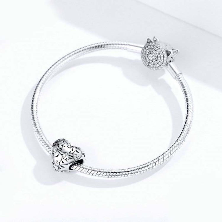 S925 Sterling Silver Heart-shaped Retro Pattern Loose Beads DIY Bracelet Jewelry Accessories, SCC1323