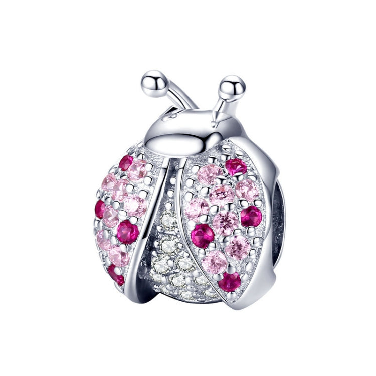 925 Sterling Silver Ladybug Pink Cubic Zircon Insect Charms Beads For Bracelets DIY, SCC1120