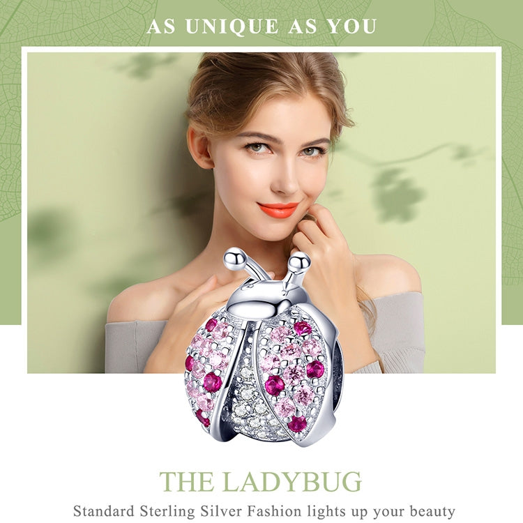 925 Sterling Silver Ladybug Pink Cubic Zircon Insect Charms Beads For Bracelets DIY, SCC1120