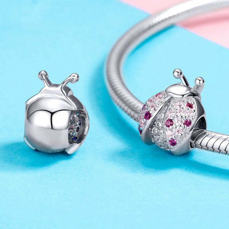 925 Sterling Silver Ladybug Pink Cubic Zircon Insect Charms Beads For Bracelets DIY, SCC1120