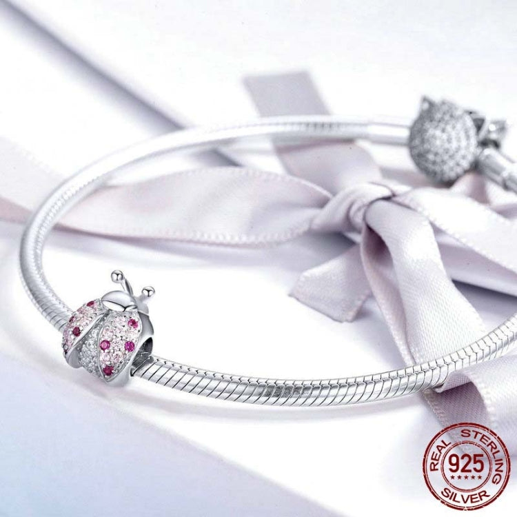 925 Sterling Silver Ladybug Pink Cubic Zircon Insect Charms Beads For Bracelets DIY, SCC1120