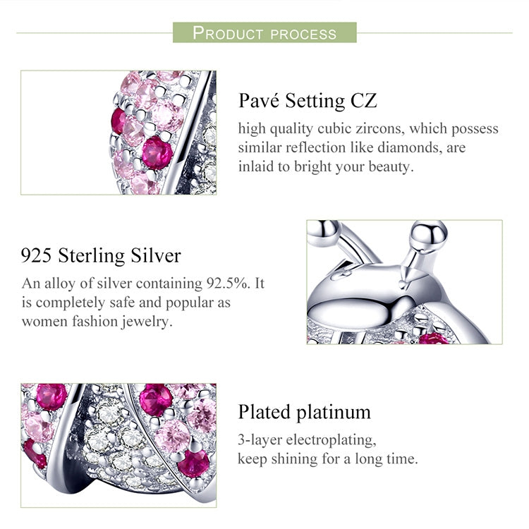 925 Sterling Silver Ladybug Pink Cubic Zircon Insect Charms Beads For Bracelets DIY, SCC1120