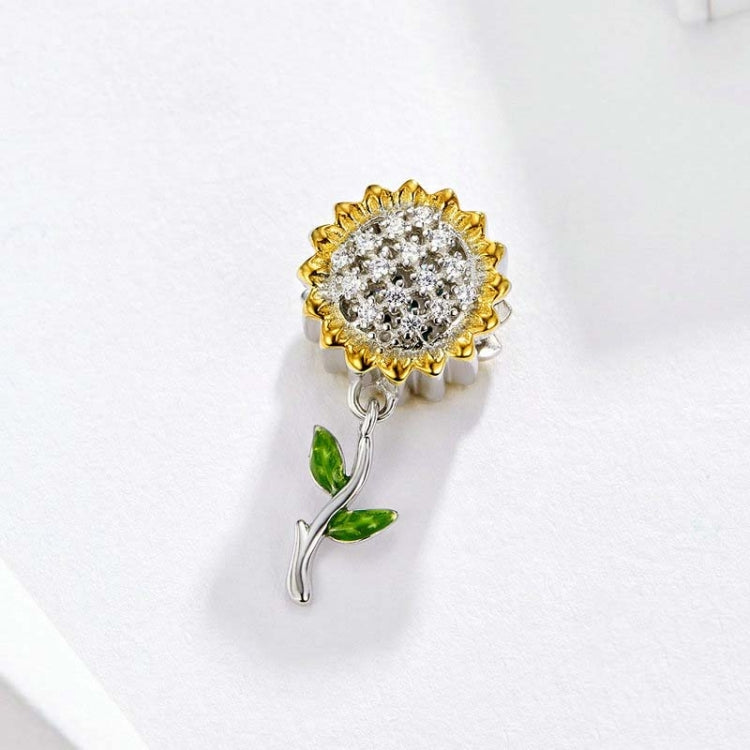 S925 Sterling Silver Hollow Sunflower Pendant Yellow DIY Bracelet Beaded