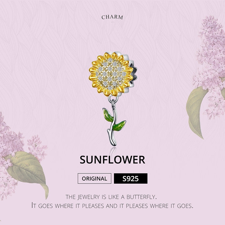 S925 Sterling Silver Hollow Sunflower Pendant Yellow DIY Bracelet Beaded