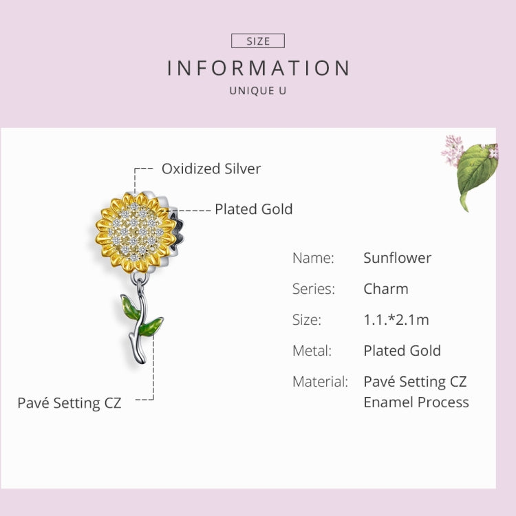 S925 Sterling Silver Hollow Sunflower Pendant Yellow DIY Bracelet Beaded