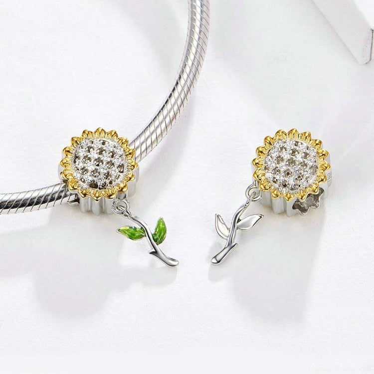S925 Sterling Silver Hollow Sunflower Pendant Yellow DIY Bracelet Beaded
