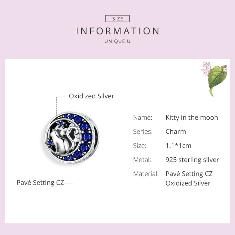 925 Sterling Silver Blue Moon Cat Beaded DIY Jewelry, SCC1204