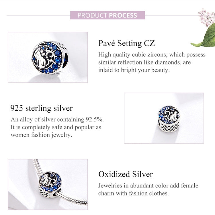 925 Sterling Silver Blue Moon Cat Beaded DIY Jewelry, SCC1204