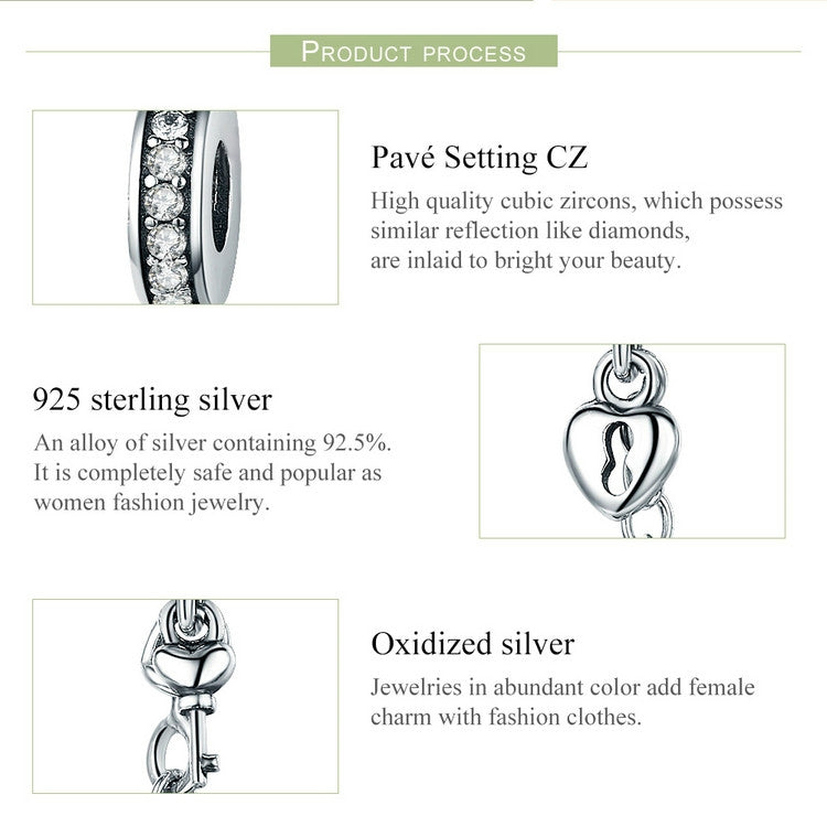 S925 Sterling Silver Stackable Heart-shaped Pendant Safety Chain