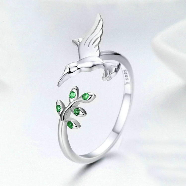 Hummingbird Greeting Opening Female Sterling Silver Ring, SCR323