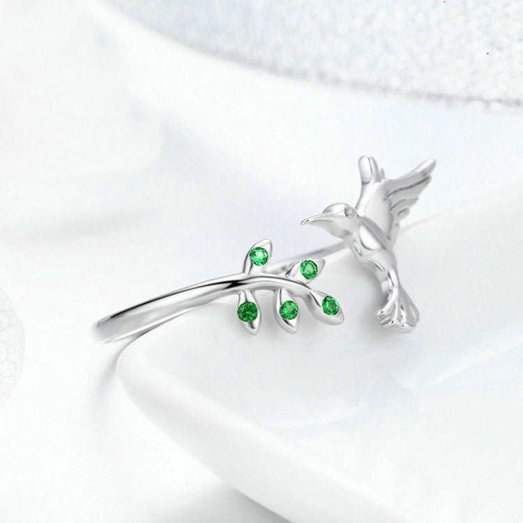 Hummingbird Greeting Opening Female Sterling Silver Ring, SCR323