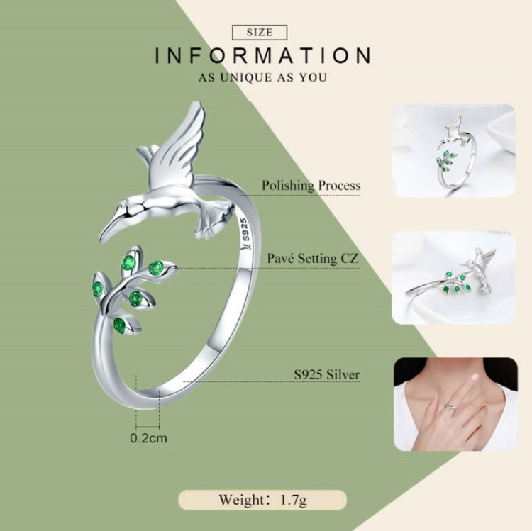 Hummingbird Greeting Opening Female Sterling Silver Ring, SCR323