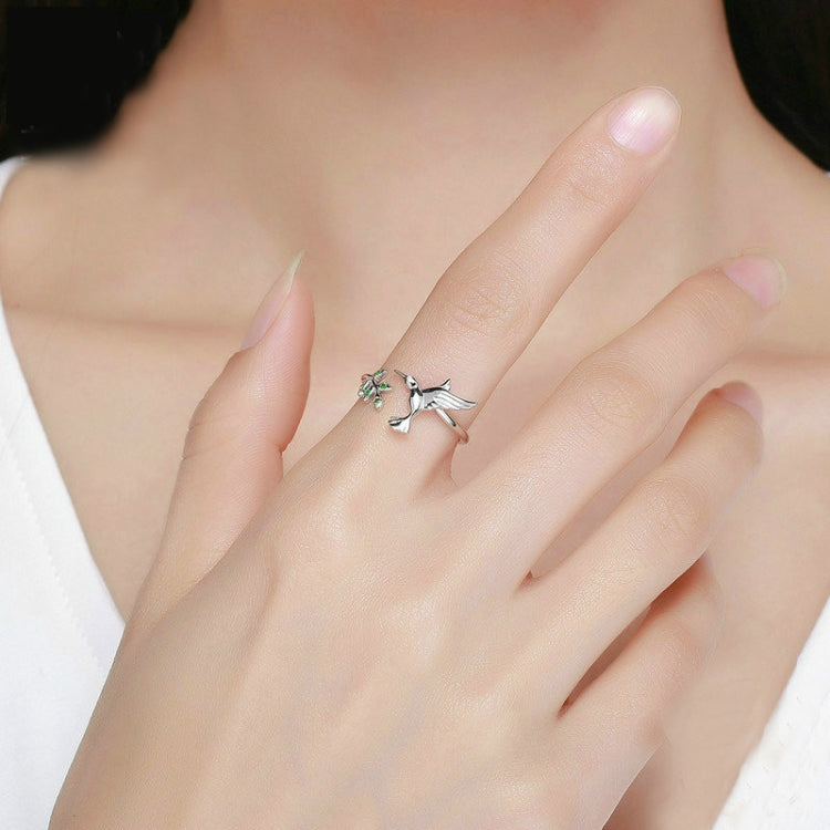 Hummingbird Greeting Opening Female Sterling Silver Ring, SCR323