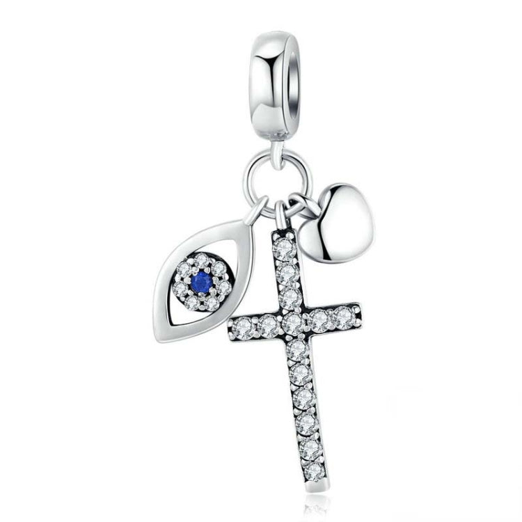 S925 Sterling Silver Pendant Cross Demon Eye DIY Bracelet Charm, SCC1327