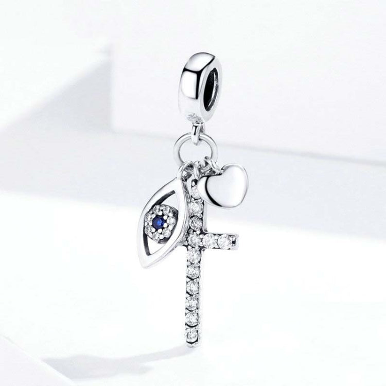 S925 Sterling Silver Pendant Cross Demon Eye DIY Bracelet Charm, SCC1327