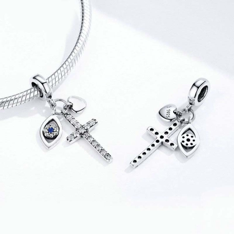 S925 Sterling Silver Pendant Cross Demon Eye DIY Bracelet Charm, SCC1327