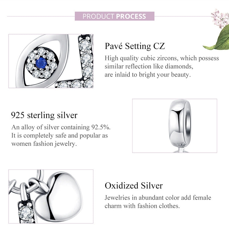 S925 Sterling Silver Pendant Cross Demon Eye DIY Bracelet Charm, SCC1327