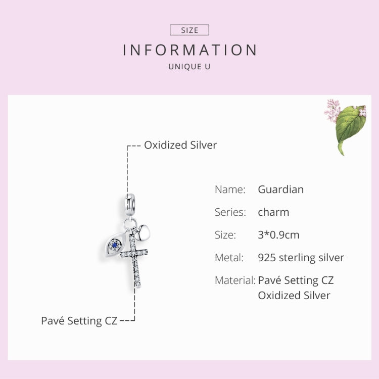 S925 Sterling Silver Pendant Cross Demon Eye DIY Bracelet Charm, SCC1327