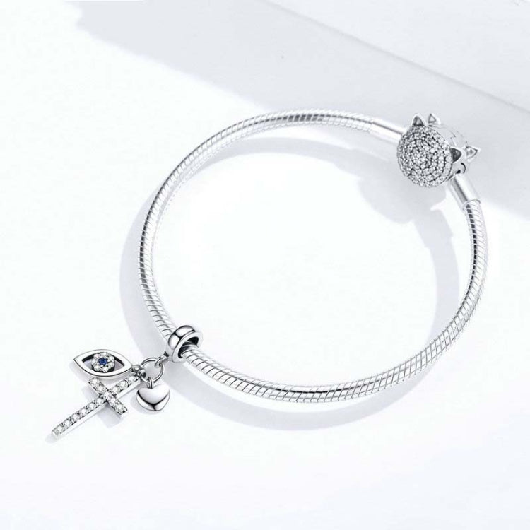 S925 Sterling Silver Pendant Cross Demon Eye DIY Bracelet Charm, SCC1327
