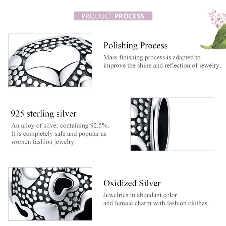 Vintage Love Beaded Sterling Silver S925 Round Beads DIY Bracelet Jewelry Accessories