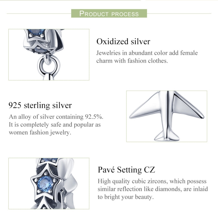 S925 Sterling Silver Pendant Airplane Star Beads DIY Jewelry Accessories