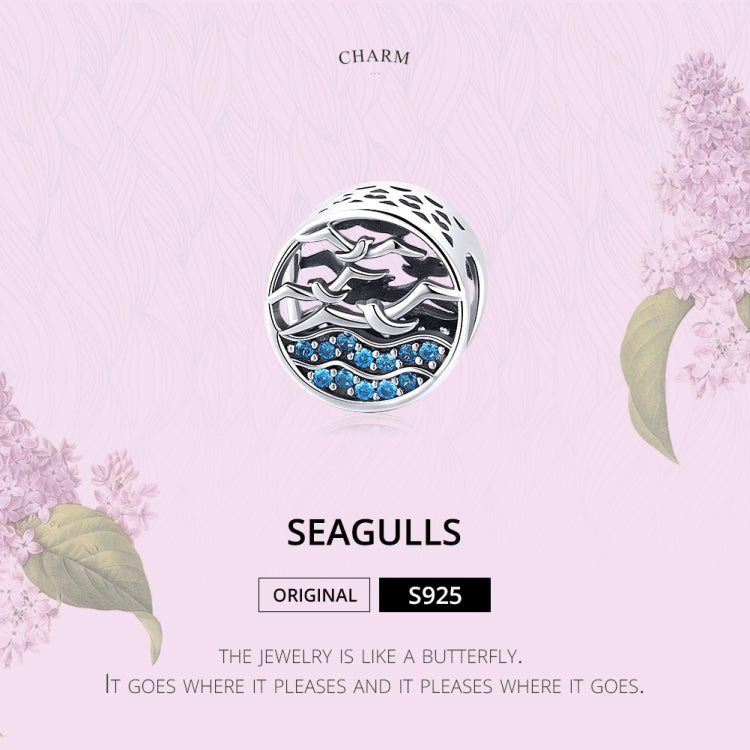 S925 Sterling Silver DIY Bracelet Accessories Seagull Blue Beaded Hollow Loose Beads, SCC1454